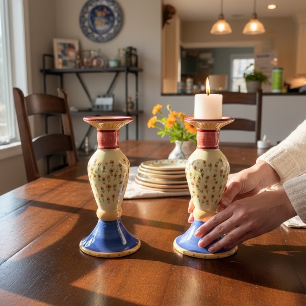 Hard to Find Vintage Pfaltzgraff Pistoulet Candle Holders (set of 2) - Picture 2 of 11